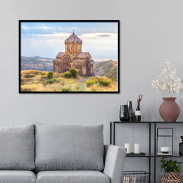 Plakat w ramie Kościół w chmurach na zboczach góry Aragats, Amberd, Armenia