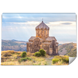 Fototapeta Kościół w chmurach na zboczach góry Aragats, Amberd, Armenia