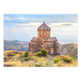 Plakat samoprzylepny Kościół w chmurach na zboczach góry Aragats, Amberd, Armenia