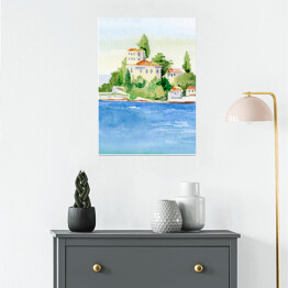 Plakat Morski krajobraz malowany akwarelą