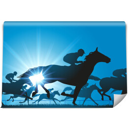 Fototapeta Wyścigi konne na połyskującym, niebieskim tle