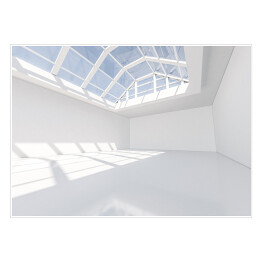 Plakat Białe, nowoczesne pomieszczenie z przeszklonym dachem 3D