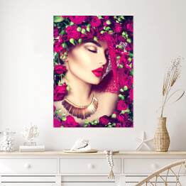 Plakat Dziewczyna wśród kwiatów róż