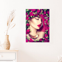 Plakat samoprzylepny Dziewczyna wśród kwiatów róż