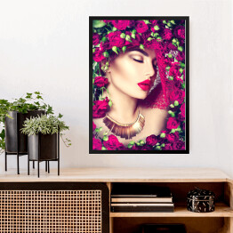 Obraz w ramie Dziewczyna wśród kwiatów róż