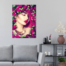 Plakat Dziewczyna wśród kwiatów róż