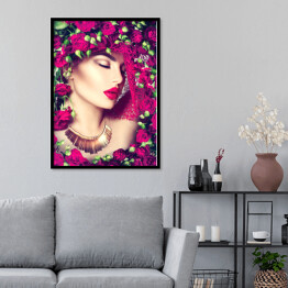 Plakat w ramie Dziewczyna wśród kwiatów róż