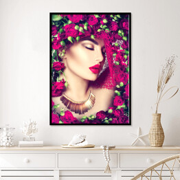 Plakat w ramie Dziewczyna wśród kwiatów róż