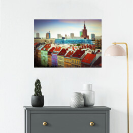 Plakat samoprzylepny Kolorowa panorama Warszawy, Krakowskie Przedmiescie
