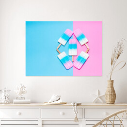 Plakat samoprzylepny Kolorowe lody na różowym i błękitnym tle