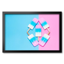 Obraz w ramie Kolorowe lody na różowym i błękitnym tle