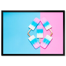 Plakat w ramie Kolorowe lody na różowym i błękitnym tle