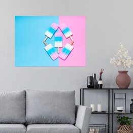 Plakat Kolorowe lody na różowym i błękitnym tle