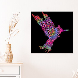 Plakat samoprzylepny Neonowy koliber na czarnym tle