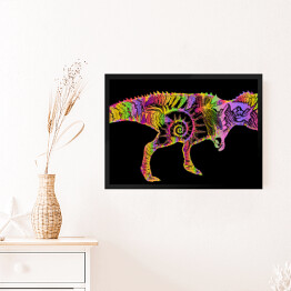 Obraz w ramie Kolorowy Tyranozaur na czarnym tle