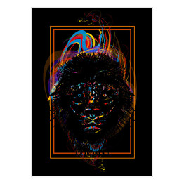 Plakat samoprzylepny Lew w wyrazistych kolorach na czarnym tle