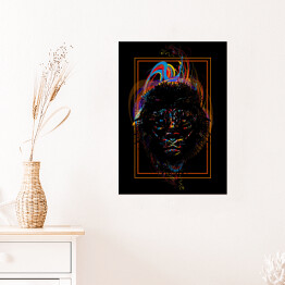 Plakat samoprzylepny Lew w wyrazistych kolorach na czarnym tle