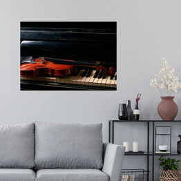 Plakat Klasyczne skrzypce na klawiszach fortepianu