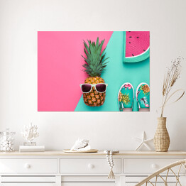 Plakat Ananas w okularach na kolorowym tle
