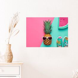 Plakat samoprzylepny Ananas w okularach na kolorowym tle
