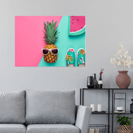 Plakat Ananas w okularach na kolorowym tle