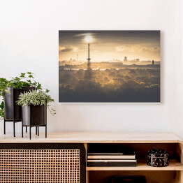 Obraz na płótnie Wieża telewizyjna w Berlinie i wieża radiowa o wschodzie słońca