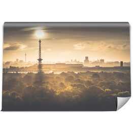 Fototapeta Wieża telewizyjna w Berlinie i wieża radiowa o wschodzie słońca