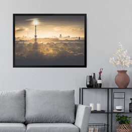 Obraz w ramie Wieża telewizyjna w Berlinie i wieża radiowa o wschodzie słońca