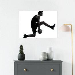Plakat Mężczyzna grający w koszykówkę - czarna ilustracja na białym tle