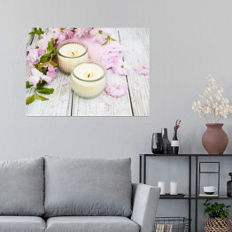 Plakat samoprzylepny Białe świece i jasnoróżowe kwiaty
