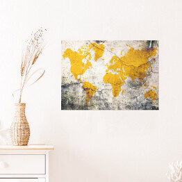 Plakat Żółta mapa świata na betonie