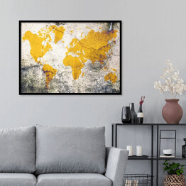 Plakat w ramie Żółta mapa świata na betonie
