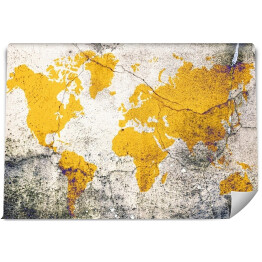 Fototapeta Żółta mapa świata na betonie