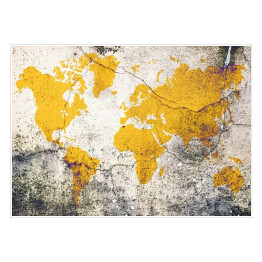 Plakat samoprzylepny Żółta mapa świata na betonie