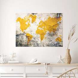 Plakat samoprzylepny Żółta mapa świata na betonie