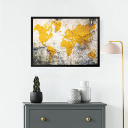 Obraz w ramie Żółta mapa świata na betonie