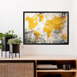 Obraz w ramie Żółta mapa świata na betonie