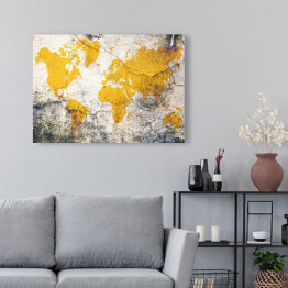Obraz na płótnie Żółta mapa świata na betonie