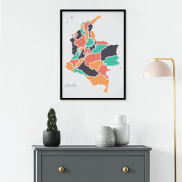 Plakat w ramie Kolorowa mapa Kolumbii ze stanami na białym tle