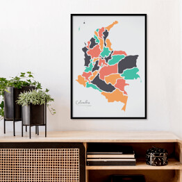 Plakat w ramie Kolorowa mapa Kolumbii ze stanami na białym tle