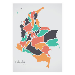 Plakat Kolorowa mapa Kolumbii ze stanami na białym tle