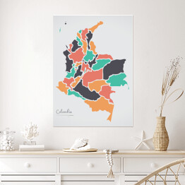 Plakat Kolorowa mapa Kolumbii ze stanami na białym tle