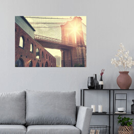 Plakat Most Brooklyński przy zmierzchem w stonowanych światłach 