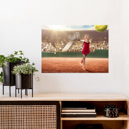 Plakat Tenisistka na zatłoczonym korcie tenisowym w akcji