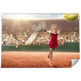 Fototapeta Tenisistka na zatłoczonym korcie tenisowym w akcji