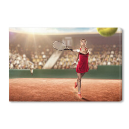 Obraz na płótnie Tenisistka na zatłoczonym korcie tenisowym w akcji