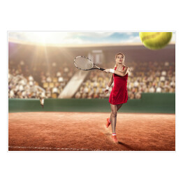 Plakat Tenisistka na zatłoczonym korcie tenisowym w akcji