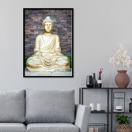 Plakat w ramie Złoty Budda na tle ściany z cegieł