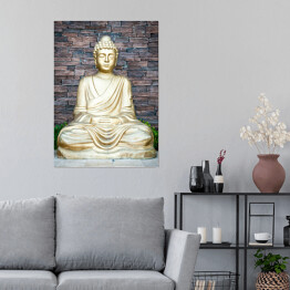 Plakat Złoty Budda na tle ściany z cegieł