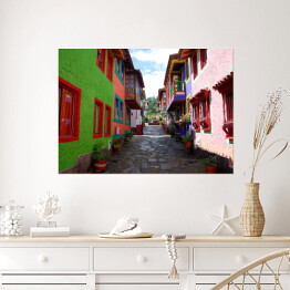 Plakat samoprzylepny Barwne domy w Pueblito Boyacense, Kolumbia